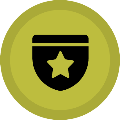 Green shield with a star icon.